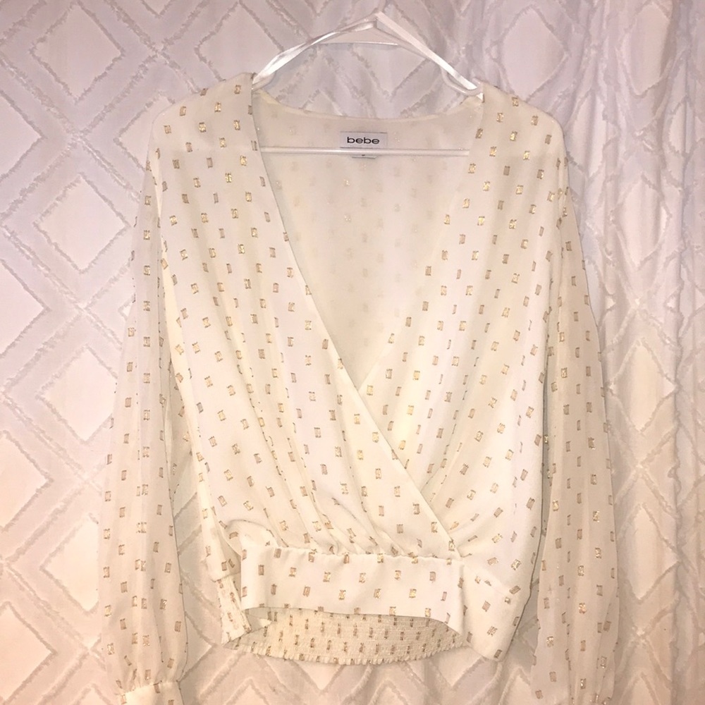 Bebe Women’s Sheer White and Gold Blouse